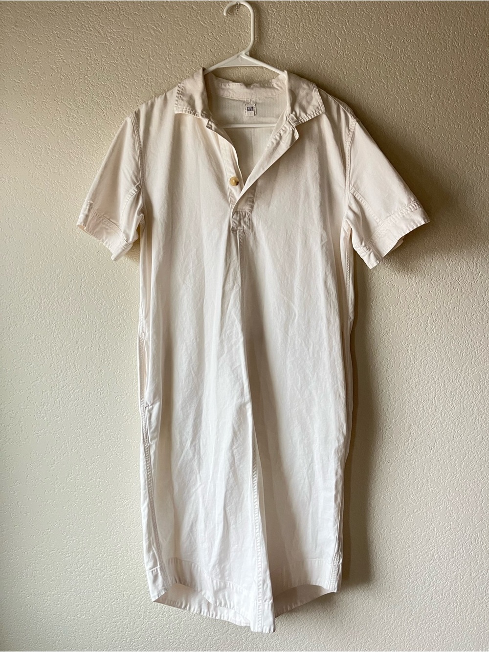 Gap Cream Cotton Modest Short-Sleeve Shirt Scoop Hem Maxi Dress with Pockets